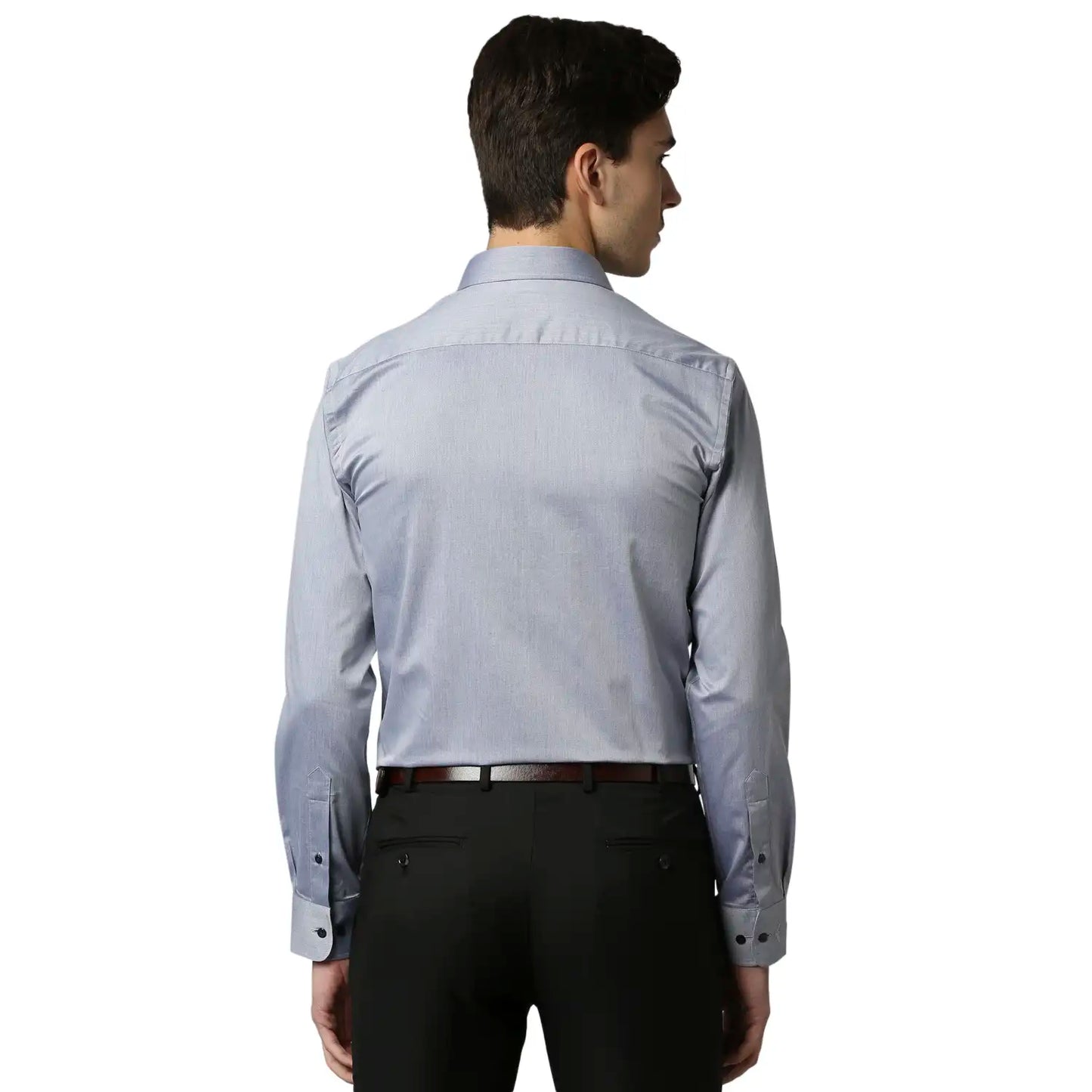 Men Blue Slim Fit Structure Cotton Shirts