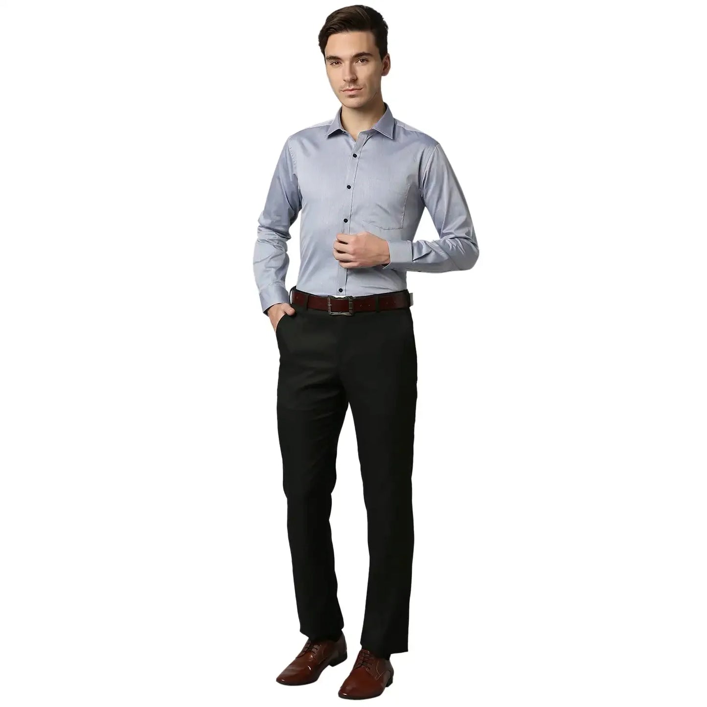 Men Blue Slim Fit Structure Cotton Shirts