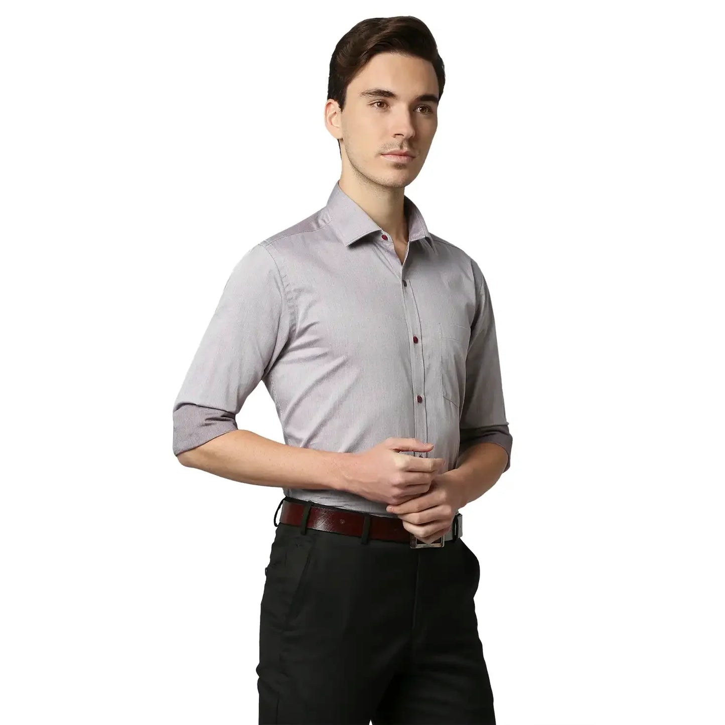 Park Avenue Men Grey Structured Slim Fit Cotton Formal Shirt