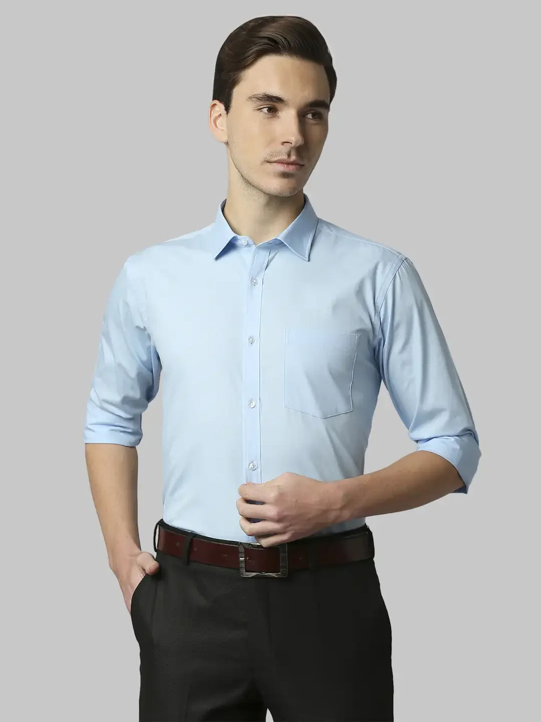 Men Blue Slim Fit Solid Cotton Shirts