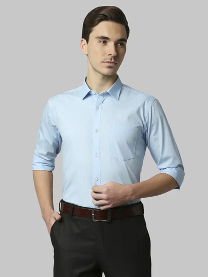 Men Blue Slim Fit Solid Cotton Shirts
