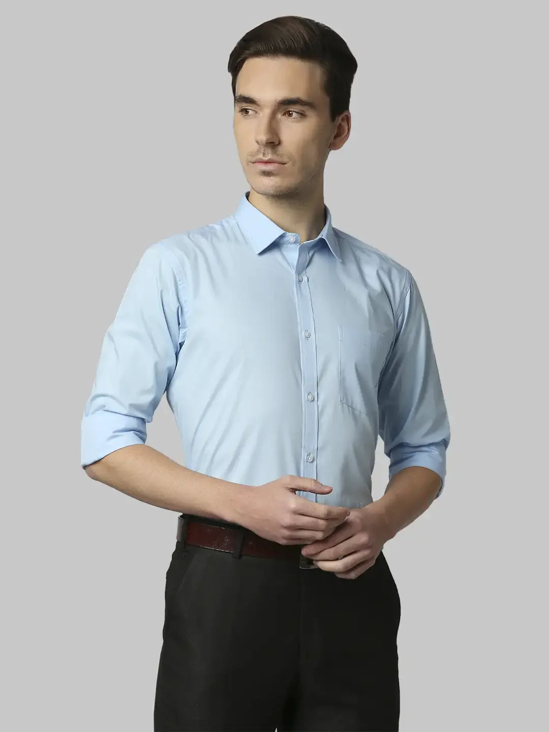 Men Blue Slim Fit Solid Cotton Shirts