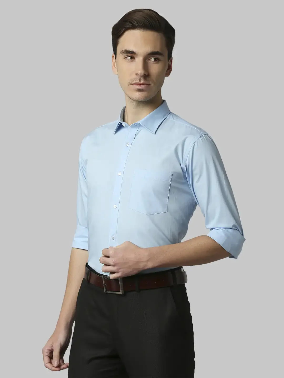 Men Blue Slim Fit Solid Cotton Shirts