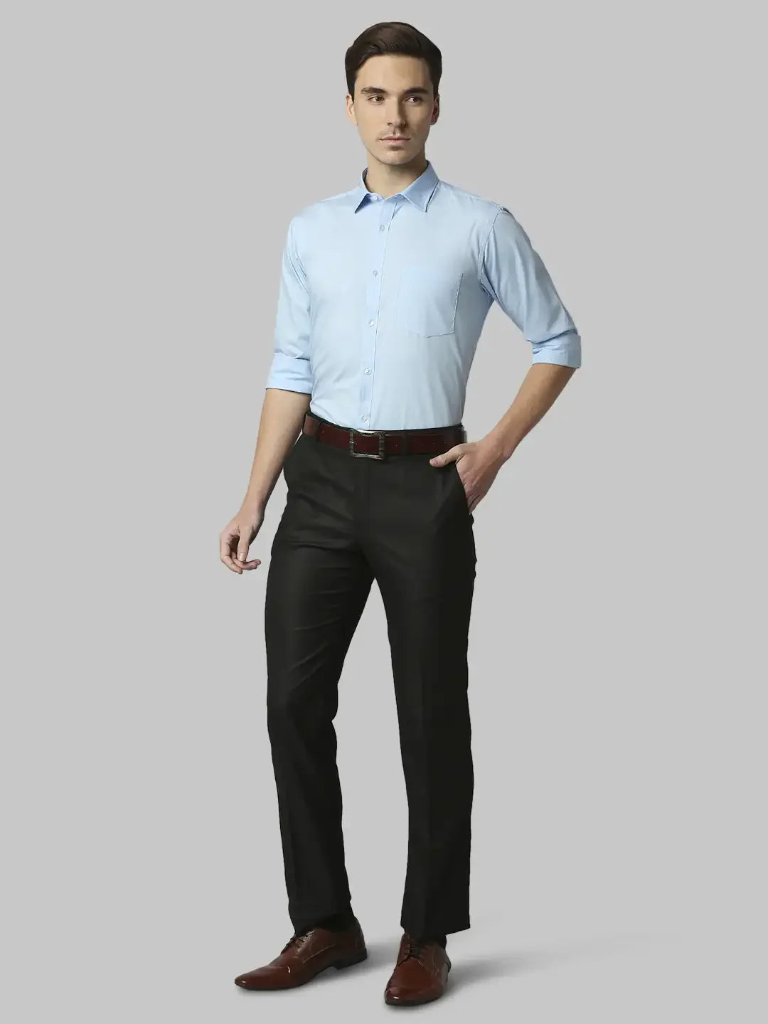 Men Blue Slim Fit Solid Cotton Shirts