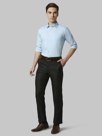Men Blue Slim Fit Solid Cotton Shirts