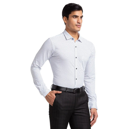 Men White Slim Fit Print Cotton Blend Shirts