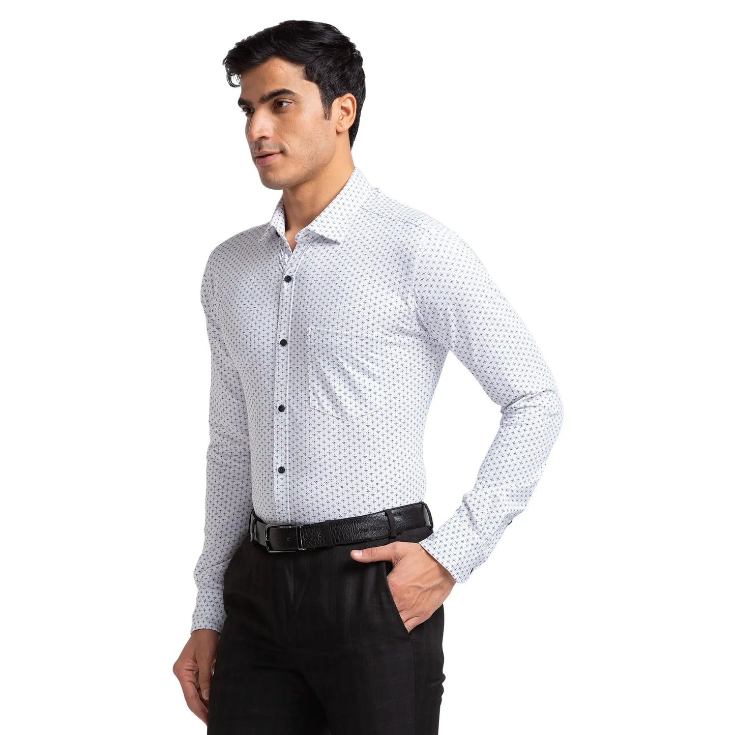 Men White Slim Fit Print Cotton Blend Shirts
