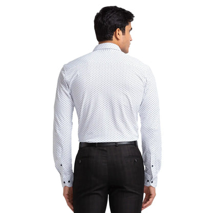 Men White Slim Fit Print Cotton Blend Shirts