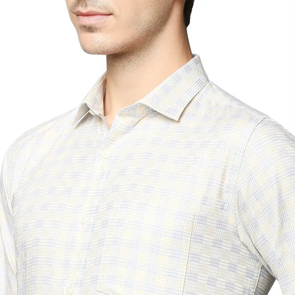 Men Yellow Slim Fit Checks Cotton Shirts