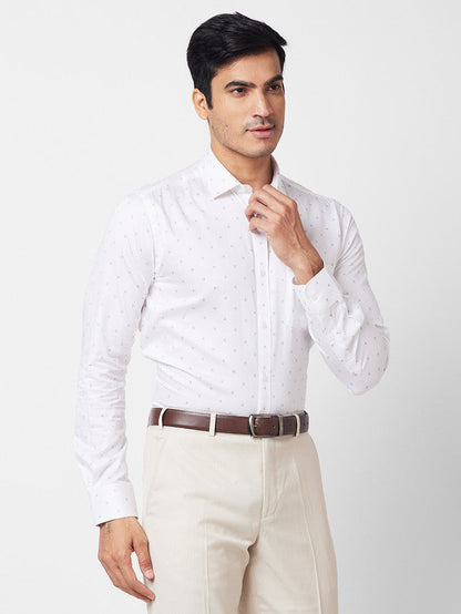 Park Avenue White Printed Slim Fit Cotton Formal Shirt