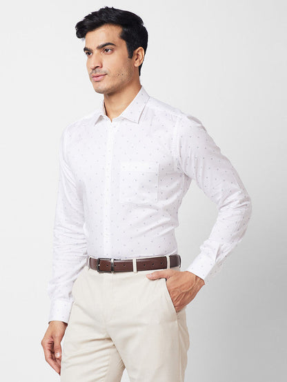 Park Avenue White Printed Slim Fit Cotton Formal Shirt