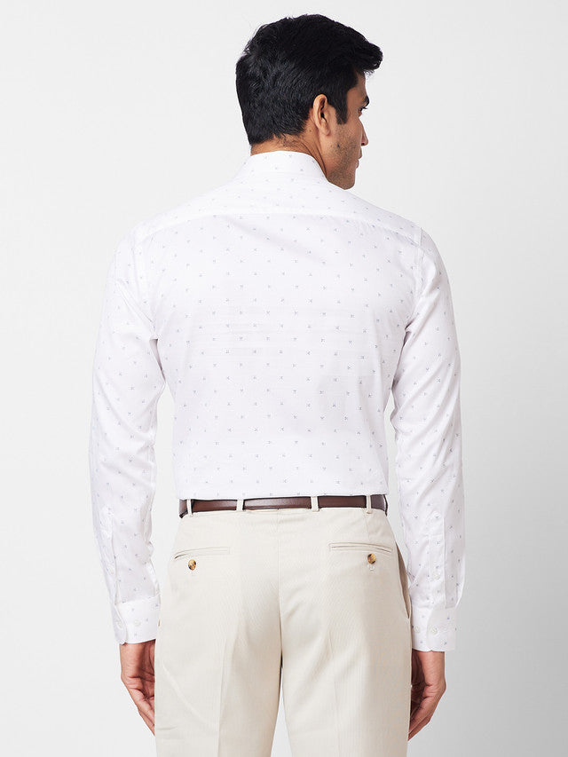 Park Avenue White Printed Slim Fit Cotton Formal Shirt
