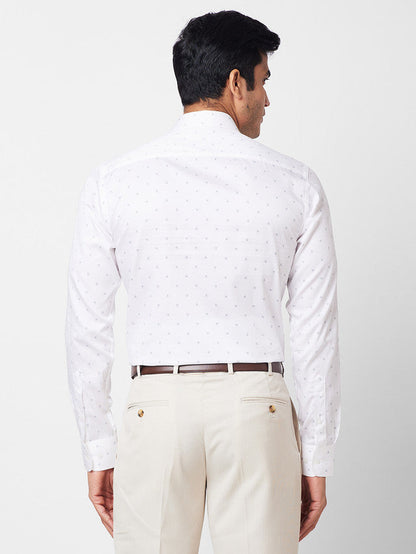Park Avenue White Printed Slim Fit Cotton Formal Shirt