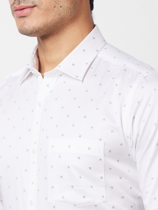 Park Avenue White Printed Slim Fit Cotton Formal Shirt