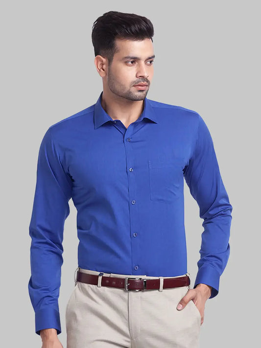 Men Blue Slim Fit Fil-A-Fil Cotton Cut Away Collar Shirts