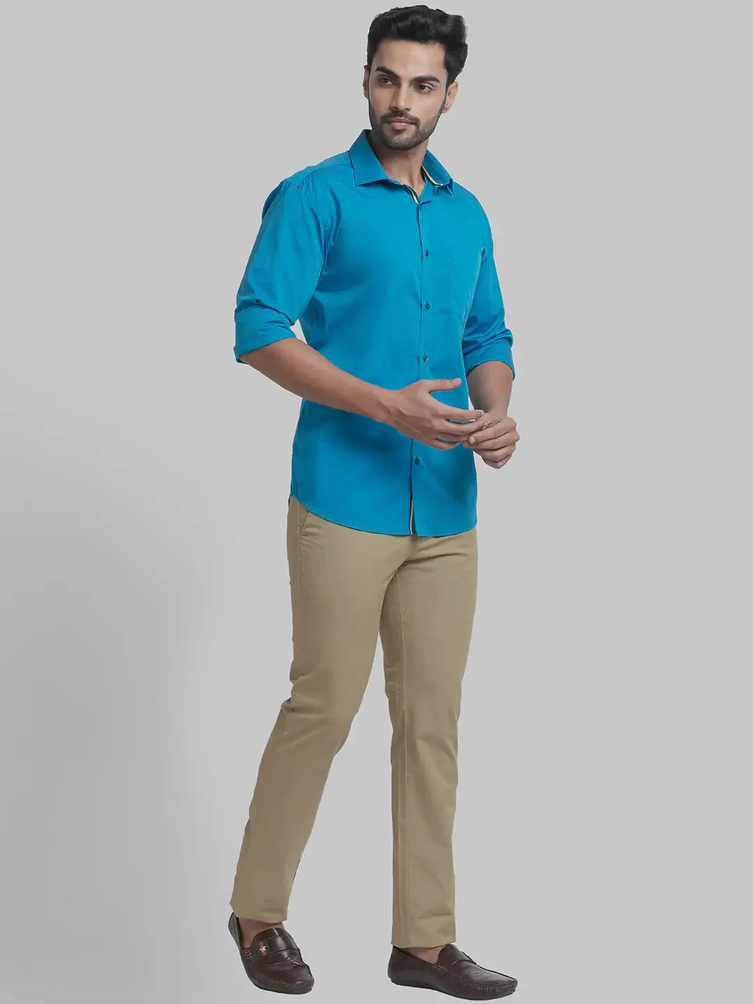 Park Avenue Men Blue Solid Slim Fit Cotton Formal Shirt