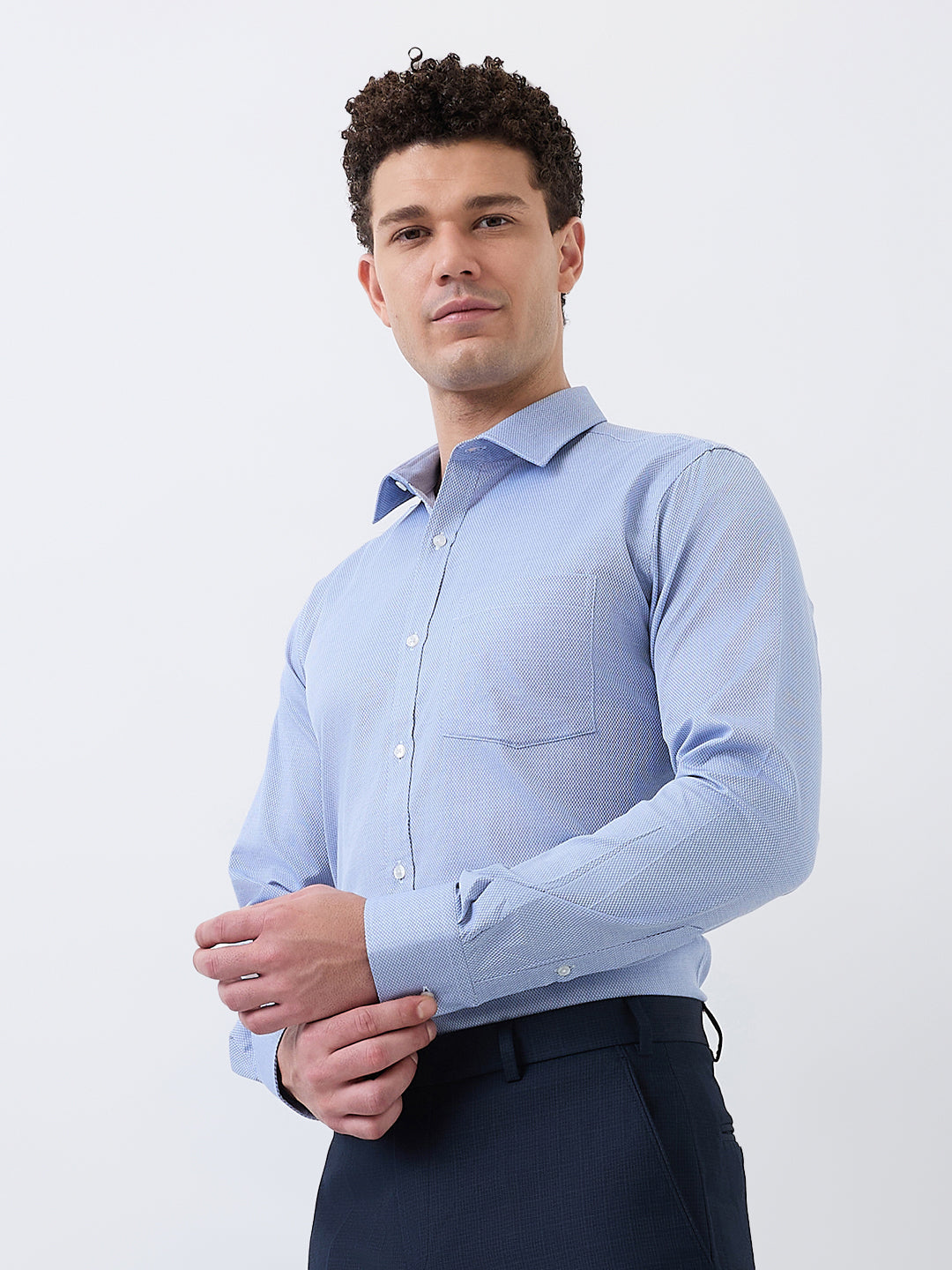 Park Avenue Men Blue Structure Slim Fit Cotton Blend Shirt