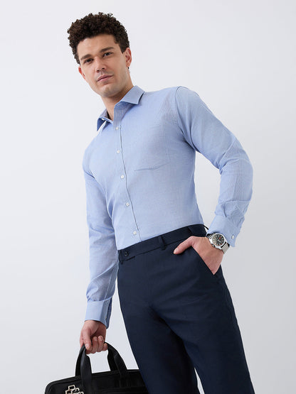 Park Avenue Men Blue Structure Slim Fit Cotton Blend Shirt