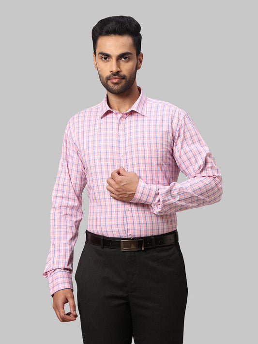Park Avenue Men Pink Checkered Slim Fit Cotton Formal Shirt