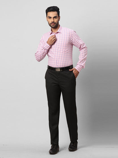 Park Avenue Men Pink Checkered Slim Fit Cotton Formal Shirt
