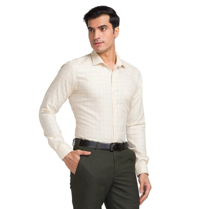 Men Yellow Slim Fit Checks Cotton Cut Away Collar Shirts