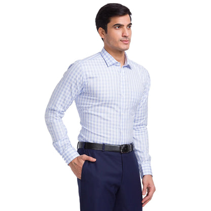 Men Blue Slim Fit Checks Cotton Cut Away Collar Shirts