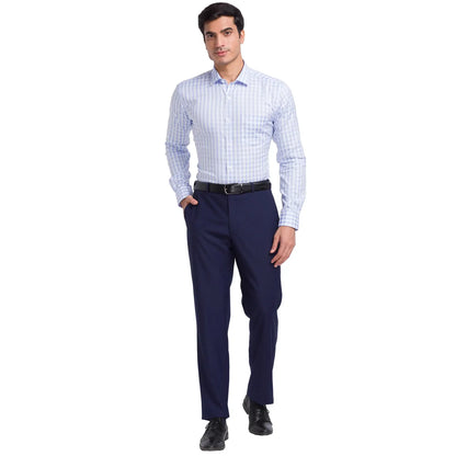 Men Blue Slim Fit Checks Cotton Cut Away Collar Shirts