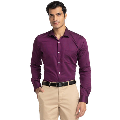 Men Violet Slim Fit Structure Cotton Cut Away Collar Shirts