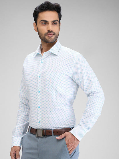 Park Avenue Blue Printed Slim Fit Cotton Formal Shirt