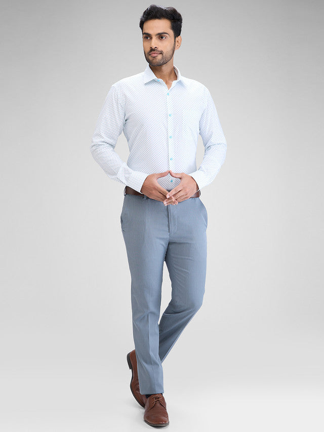 Park Avenue Blue Printed Slim Fit Cotton Formal Shirt