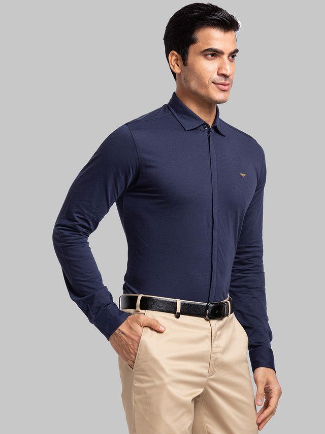 Park Avenue Men Blue Solid Slim Fit Full Sleeve Narrow Collar Shirt