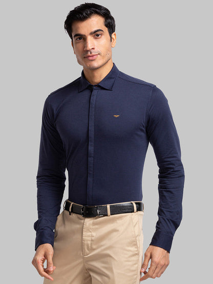 Park Avenue Men Blue Solid Slim Fit Full Sleeve Narrow Collar Shirt