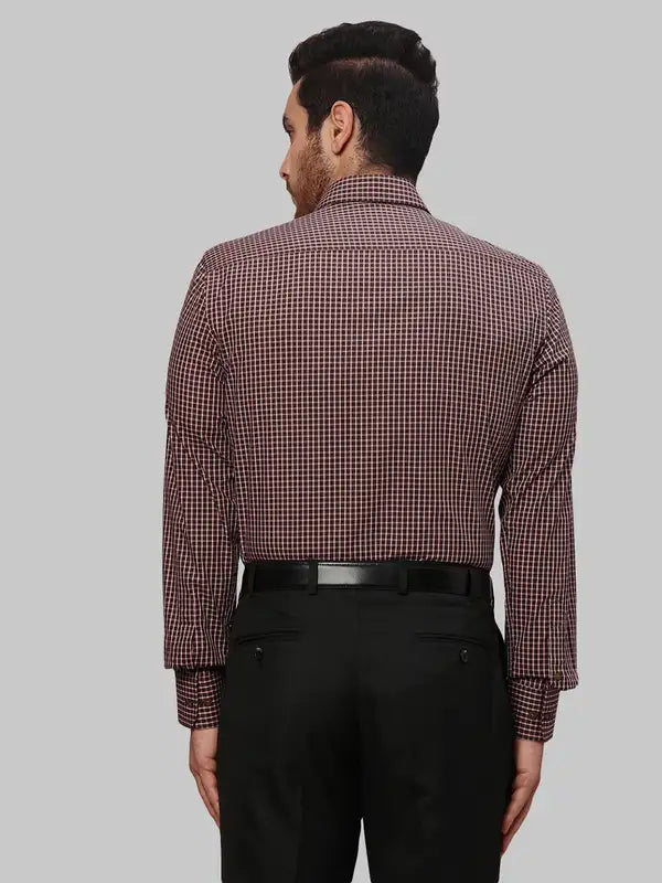 Men Brown Slim Fit Checks Cotton Shirts
