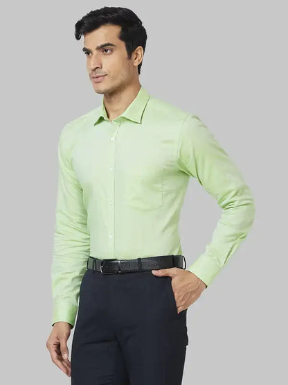 Men Green Slim Fit Structure Cotton Shirts