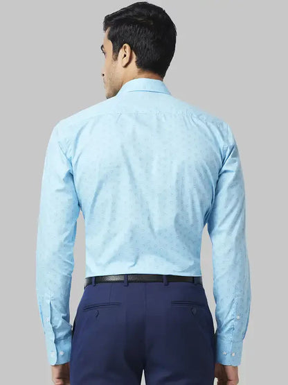 Men Petrol Slim Fit Print Cotton Shirts