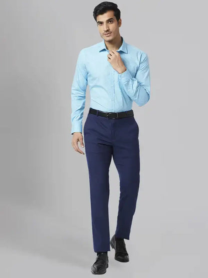 Men Petrol Slim Fit Print Cotton Shirts