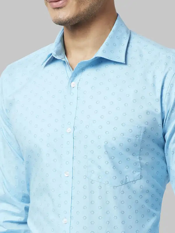 Men Petrol Slim Fit Print Cotton Shirts