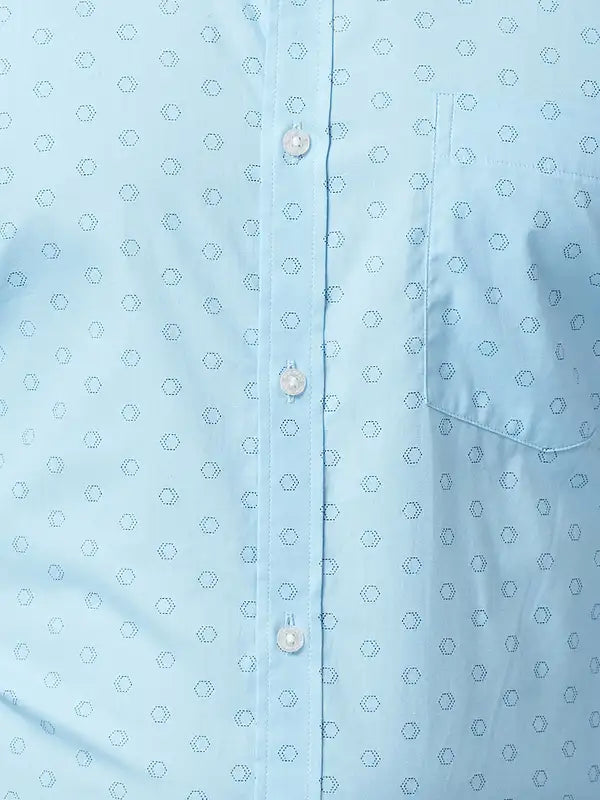 Men Petrol Slim Fit Print Cotton Shirts