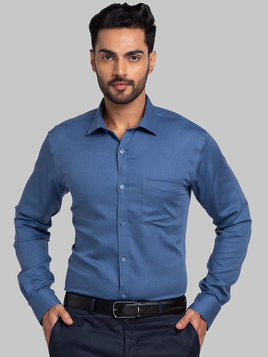 Park Avenue Men Blue Self Design Slim Fit Full Sleeve Semi Cut Away Collar Shirt