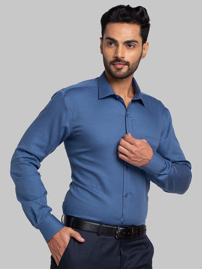 Park Avenue Men Blue Self Design Slim Fit Full Sleeve Semi Cut Away Collar Shirt