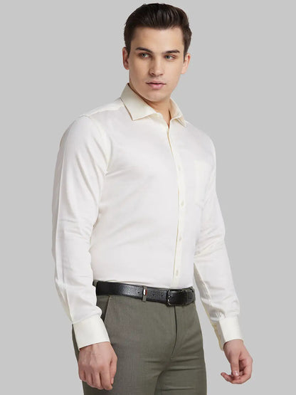 Men Yellow Slim Fit Solid  Cotton   Shirts