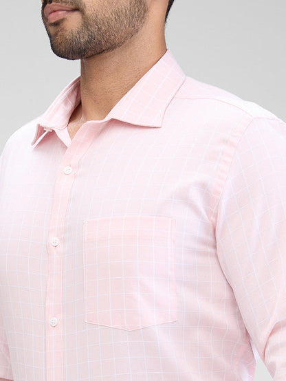 Park Avenue Men Pink Checks Slim Fit Cotton Formal Shirt