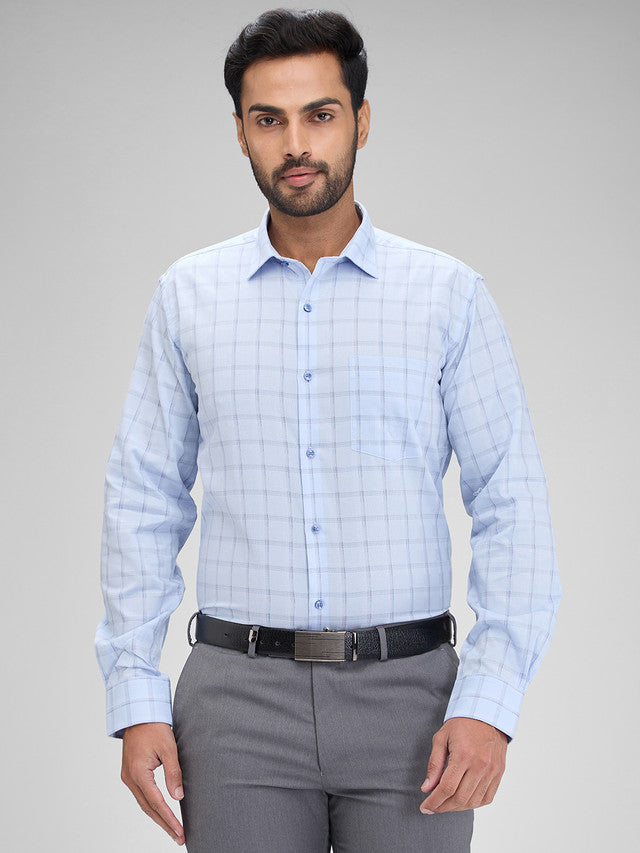 Park Avenue Blue Checks Slim Fit Full Sleeve Cotton Shirt