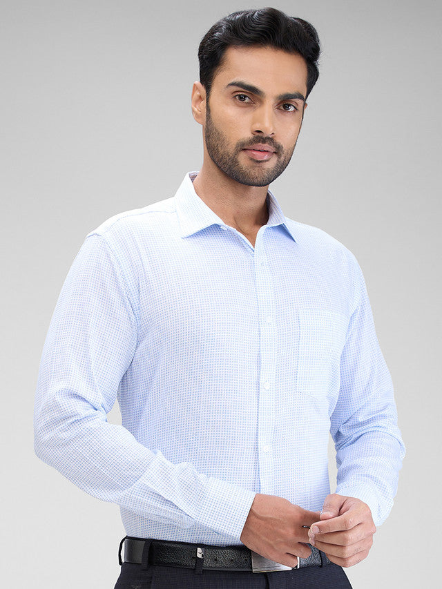 Park Avenue Blue Printed Slim Fit Cotton Formal Shirt