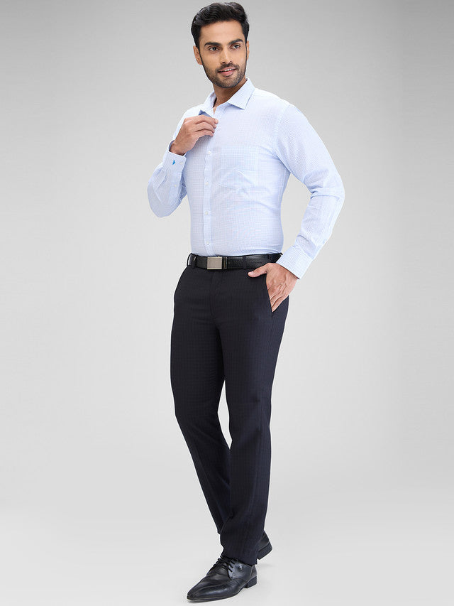 Park Avenue Blue Printed Slim Fit Cotton Formal Shirt