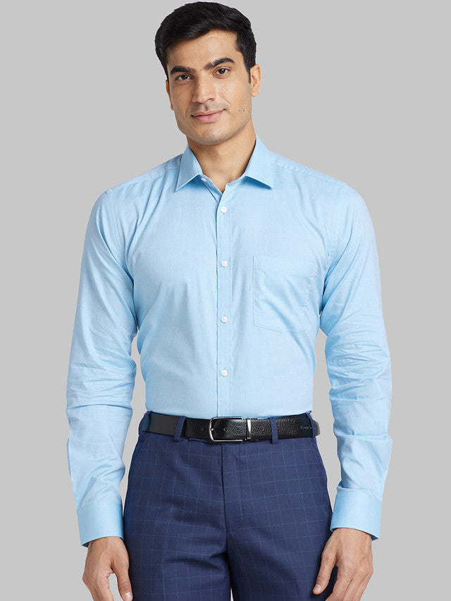 Park Avenue Blue Solid Slim Fit Cotton Formal Shirt