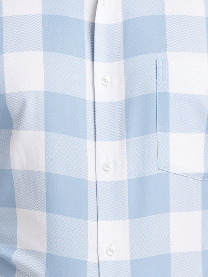 Park Avenue Men Blue Checkered Slim Fit Full Sleeve Ainsley Collar Shirt