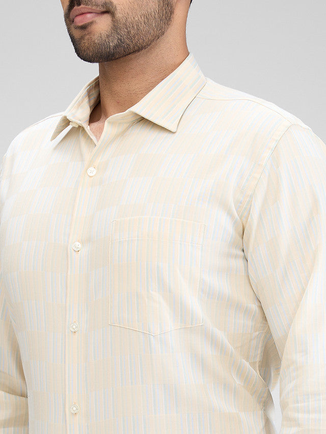 Park Avenue Men Brown Striped Slim Fit Cotton Formal Shirt