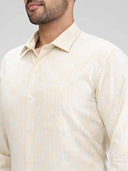 Park Avenue Men Brown Striped Slim Fit Cotton Formal Shirt