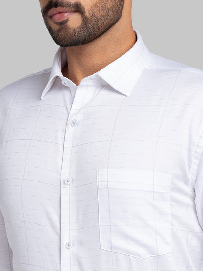 Park Avenue Men White Checkered Slim Fit Full Sleeve Ainsley Collar Shirt